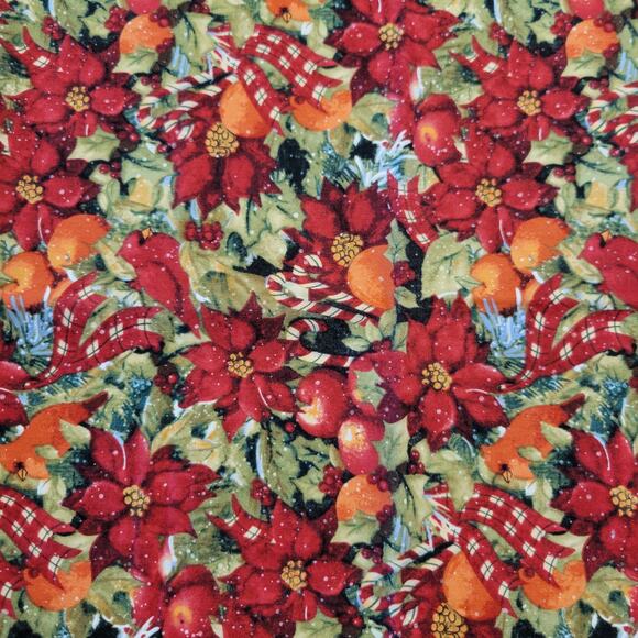 Cotton Fabric Lot 1 Christmas Poinsettia Floral Print 18x42"  Quilting Craft - Picture 1 of 12